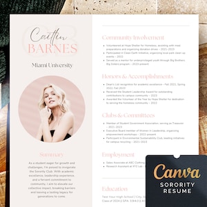 Clean Sorority Rush CV-sjabloon met afbeelding, eenvoudig en neutraal ontwerp met lichtroze kleur, Social CV Sorority Recruitment