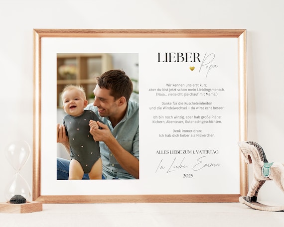 Erstes Vatertagsgeschenk vom Baby, Geschenk zum ersten Vatertag – Canva Bilderrahmen mit Gedicht Lieber Papa, Lustiges Geschenk von Baby