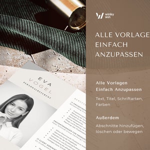 May include: A black and white photo of a woman with a professional resume template. The resume template is titled "Eva Vogel, Personalreferent" and includes a section for "Professional Experience" and "IT Client Admins". The text "Alle Vorlagen Einfach Anzupassen" is displayed in the upper right corner of the image.