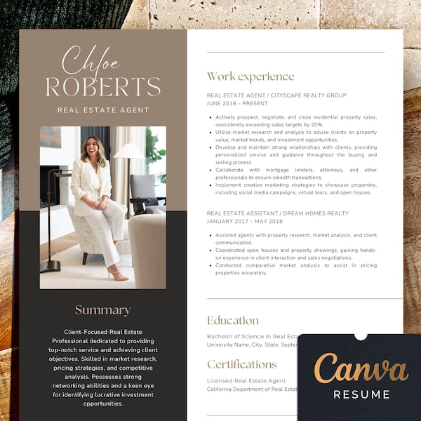 Real Estate Agent Resume Template Realtor Resume, Modern Cv Template for Realtor, Creative & Professional Real Estate Resume Design Canva