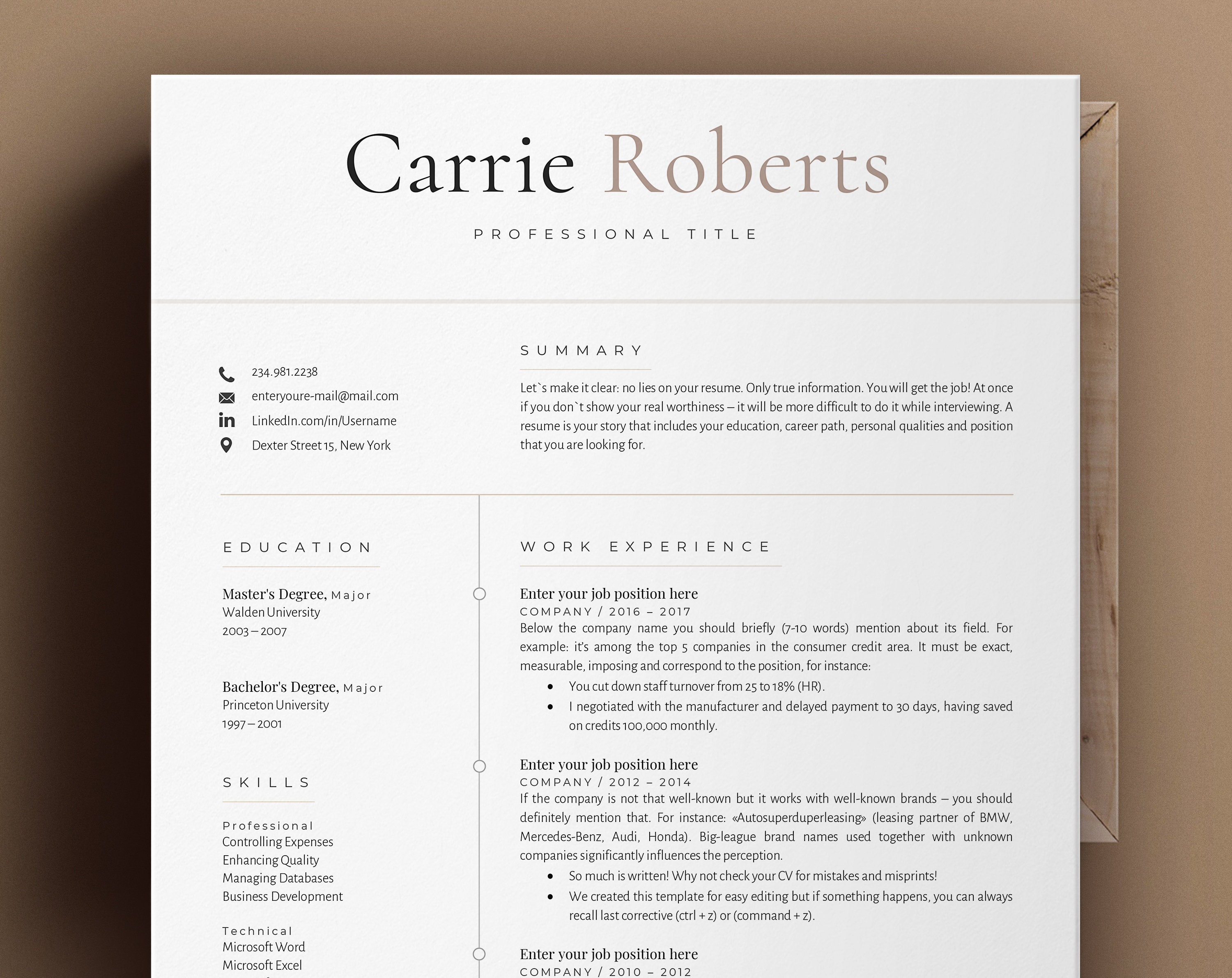 Resume Template Australia, Traditional Resume and Cover Letter Template