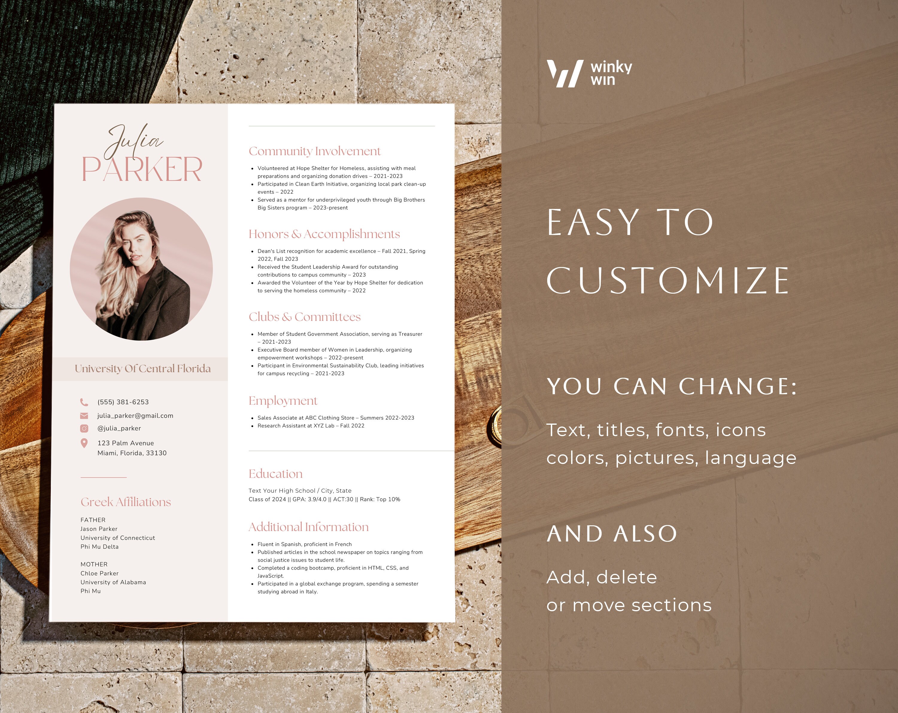 Professional Sorority Resume Template Canva, Greek Life Resume Design ...