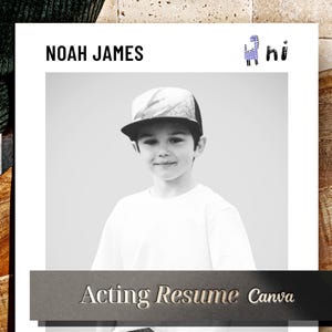 Plantilla de currículum para actor infantil principiante sin experiencia, diseño de currículum para actuación infantil de nivel inicial con foto de rostro, currículum de actor infantil para audición