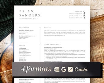 Plantilla de CV de descarga instantánea para Google Docs, Word y Pages, plantilla de CV de Canva, CV y carta de presentación personalizables gratis, CV moderno de 3 páginas