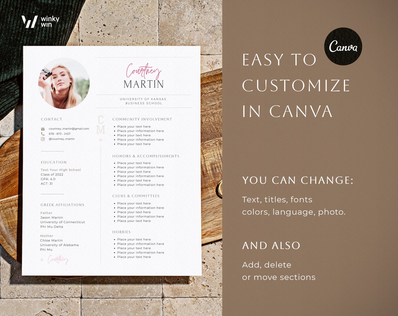 Chi Omega Sorority Resume Template Alpha Phi Rush Resume Etsy