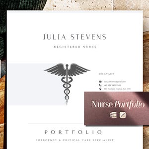 Plantilla de portafolio de enfermería, portafolio de enfermería para Word y Mac, portada, excelentes ejemplos para médicos, enfermeros registrados y enfermeros recién graduados.