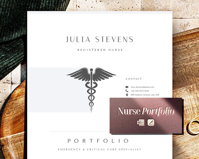 Nursing Portfolio Template, Nurse Portfolio for Word + Mac Pages, Cover ...