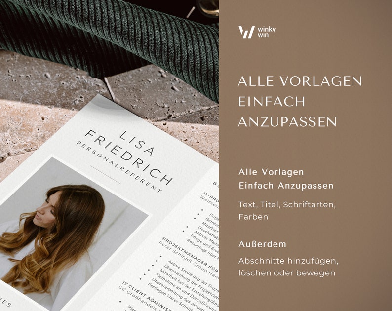 May include: A resume template with the name "Lisa Friedrich" and the title "Personal Referent" is displayed. The image also includes text in German: "Alle Vorlagen Einfach Anzupassen" and "Alle Vorlagen Einfach Anzupassen".