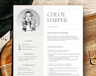 Esthetician Resume Template Canva, Editable Aesthetician Cv Template Skincare Resume, Dermatologist Resume Cosmetology, Beauty Resume Design