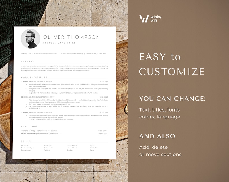 Professionell ATS CV-mall Google Docs, ATS-vänligt CV Word, Pages, enkelt och grundläggande CV med foto, tydligt ATS-ansökningsbrev bild 5