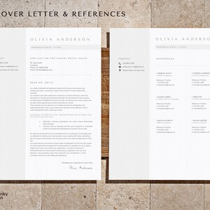 May include: Two-page resume template with the title "Cover Letter & References" at the top. The left page is a cover letter, and the right page lists references. The template is white with a light brown header and footer.