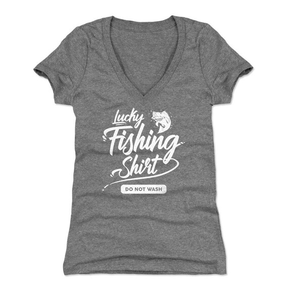 Fishing Lover Women's V-neck T-shirt Funny Outdoors Lucky Fishing Shirt  Script WHT 