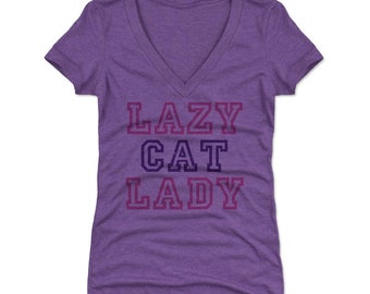 Punny Cat Women's V-Neck T-Shirt - Cats Animals Lazy Cat Lady