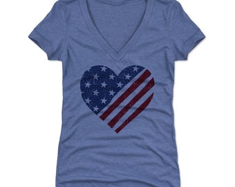 4th Of July Women's V-neck T-shirt - Usa Usa Stars And Stripes Heart