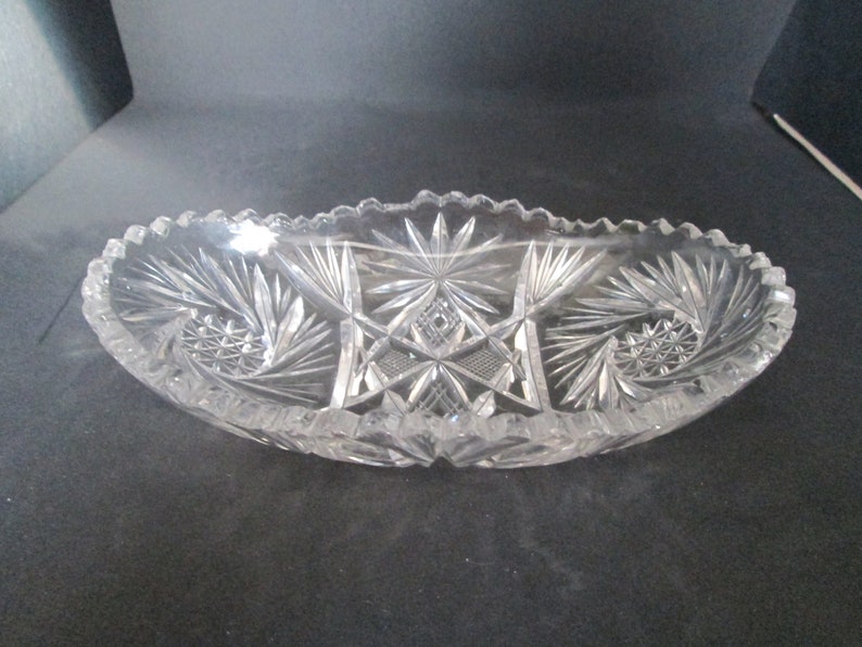 Oval Cut Glass Candy Nut Relish Dish Sawtooth Edge 8 Etsy