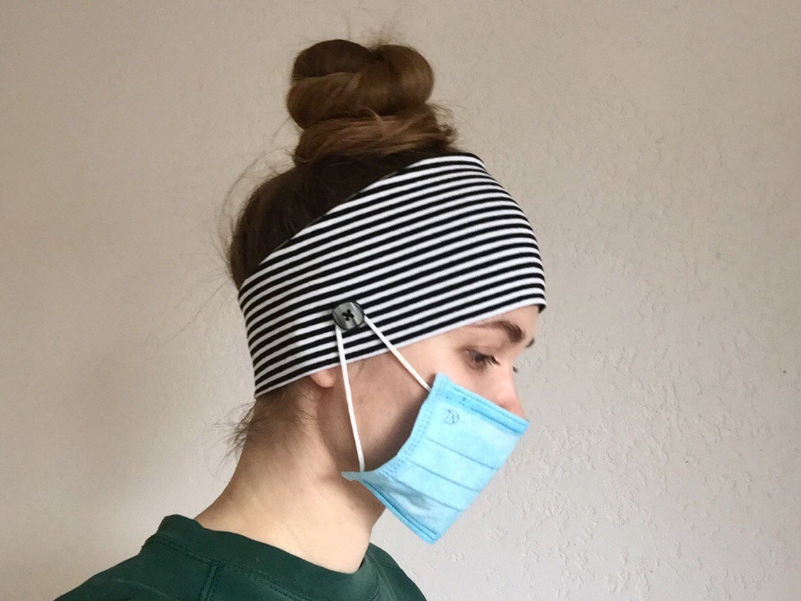 Striped Headband With Button Headband for Nurses Healthcare Etsy