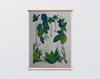 A3 Limited Edition Original Risograph Print | Floral Wall Art | Leafy Green Riso Print