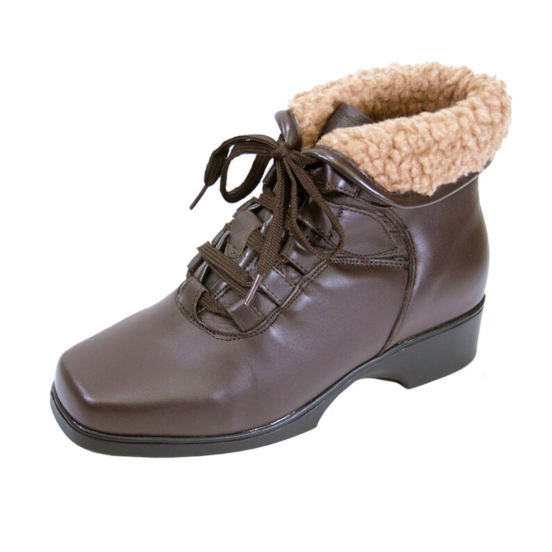 PEERAGE Hazel Women Wide Width Leather Casual Dress Lace Up Bootie