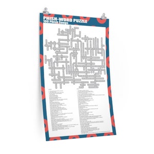 Phish Crossword Puzzle Poster – Phish-Word Puzzle 24x36 Wall Art – 100 Song Lyric Jam Band Design – Phish Fan Music Gift