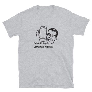 Camiseta de Tennessee Jed de Grateful Dead: &quot;Bebe todo el día, rockea toda la noche&quot; (texto incoherente) - Camiseta vintage de banda de música - Regalo para fans de Deadhead