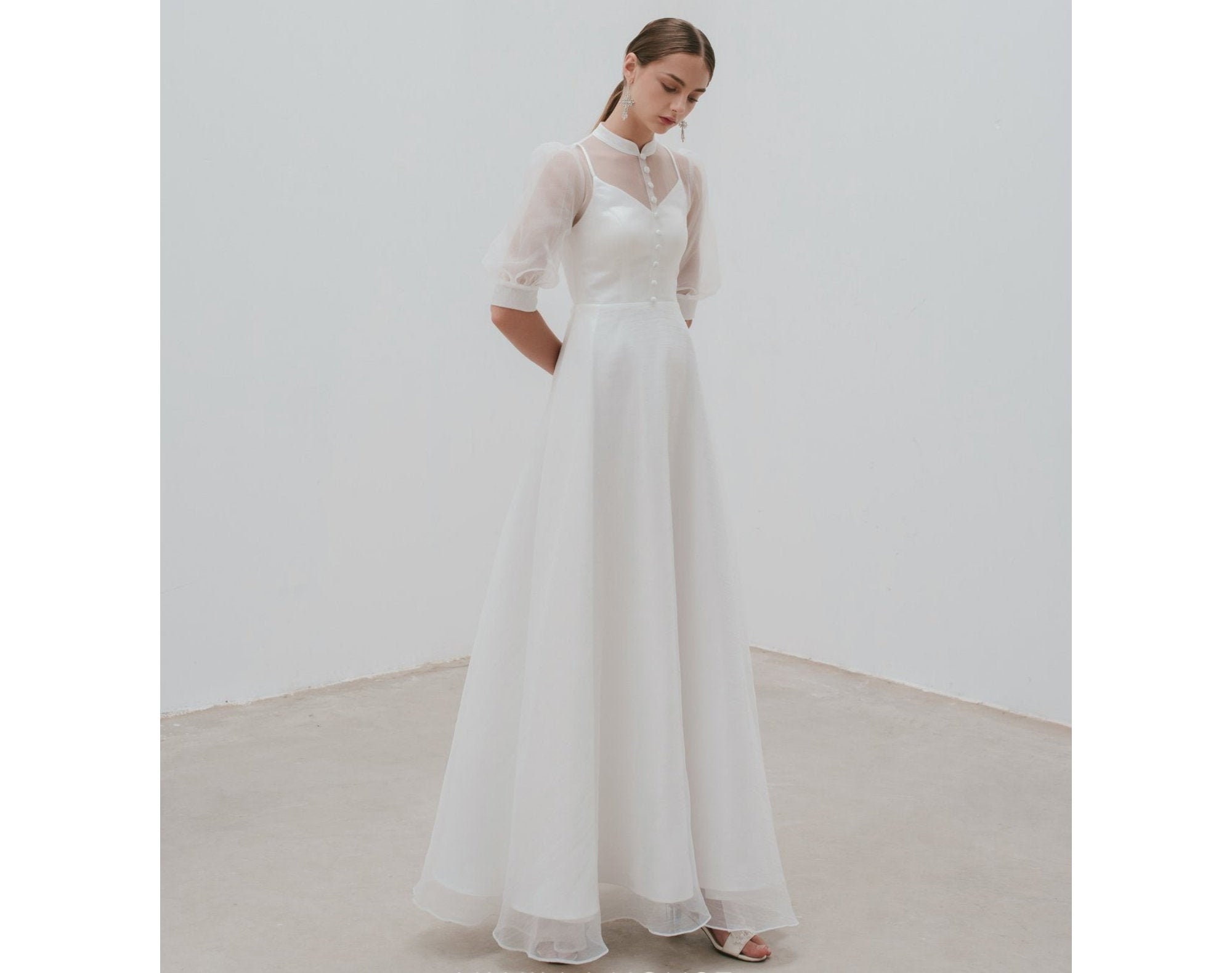White Lace Retro Fishtail Dress Pleated Dress Simple Wedding Etsy