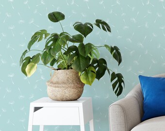 Light Blue Dandelion Wallpaper Peel and Stick | Floral Self Adhesive Wall Mural | Calm wallpaper