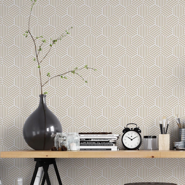 Honeycomb Wallpaper Peel and Stick | Hexagon Stripes Self Adhesive | Beehive Self Stick | Minimalist Lines Wall Mural