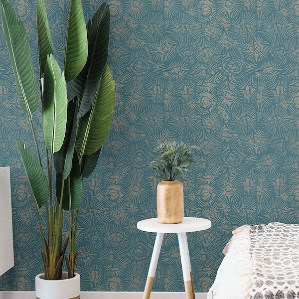 Teal Swirl Self Adhesive Wallpaper | Peel and Stick Wall Covering | Geometric Mural | Green Wallpaper For Smooth And Textured Walls