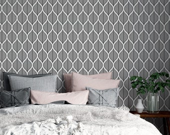 Leaves Black and White Wallpaper  | Monochrome Leaf Self Adhesive Mural |  Boho Botanical Peel and Stick | Minimalist Wallpaper