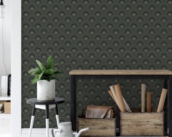 Dark Art Deco Peel and Stick Wallpaper | 1920s Vintage Self Adhesive Wall Mural | Retro Geometric Wallpaper | Gatsby Wallpaper