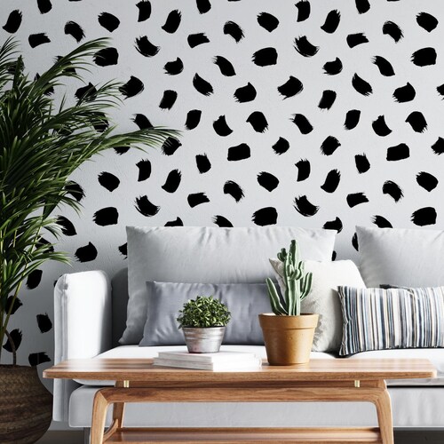 Black and White Brush Stroke Wallpaper Peel and Stick Etsy