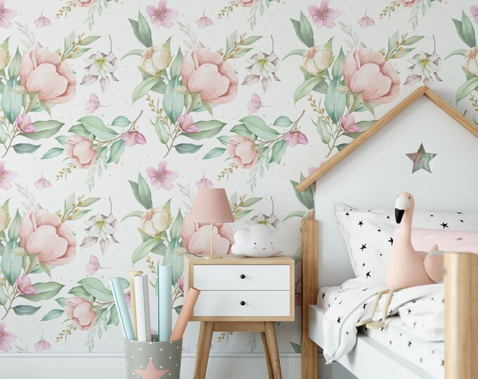 Red Rose Peel and Stick Wallpaper Sketch Floral Self Etsy