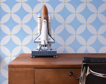 Light Blue Retro Geometric Wallpaper, Mid Century Peel and Stick, Sky Blue Self Adhesive Wall Covering