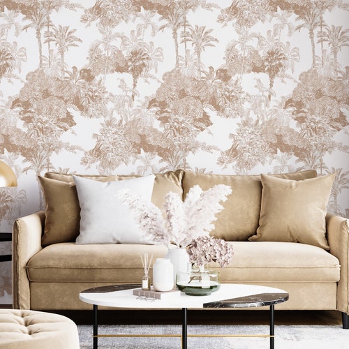 Beige Toile De Jouy Wallpaper Tropical Peel and Stick Etsy