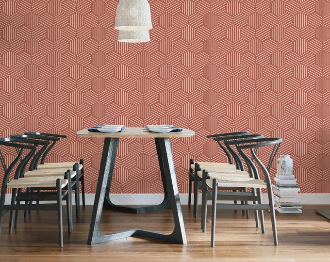 Burnt Orange Geometric Wallpaper Terracotta Retro Wall Etsy