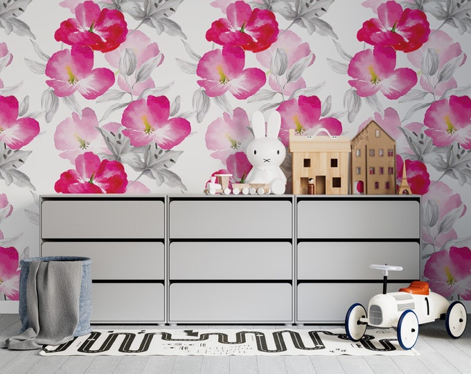 Red Rose Peel and Stick Wallpaper Sketch Floral Self Etsy