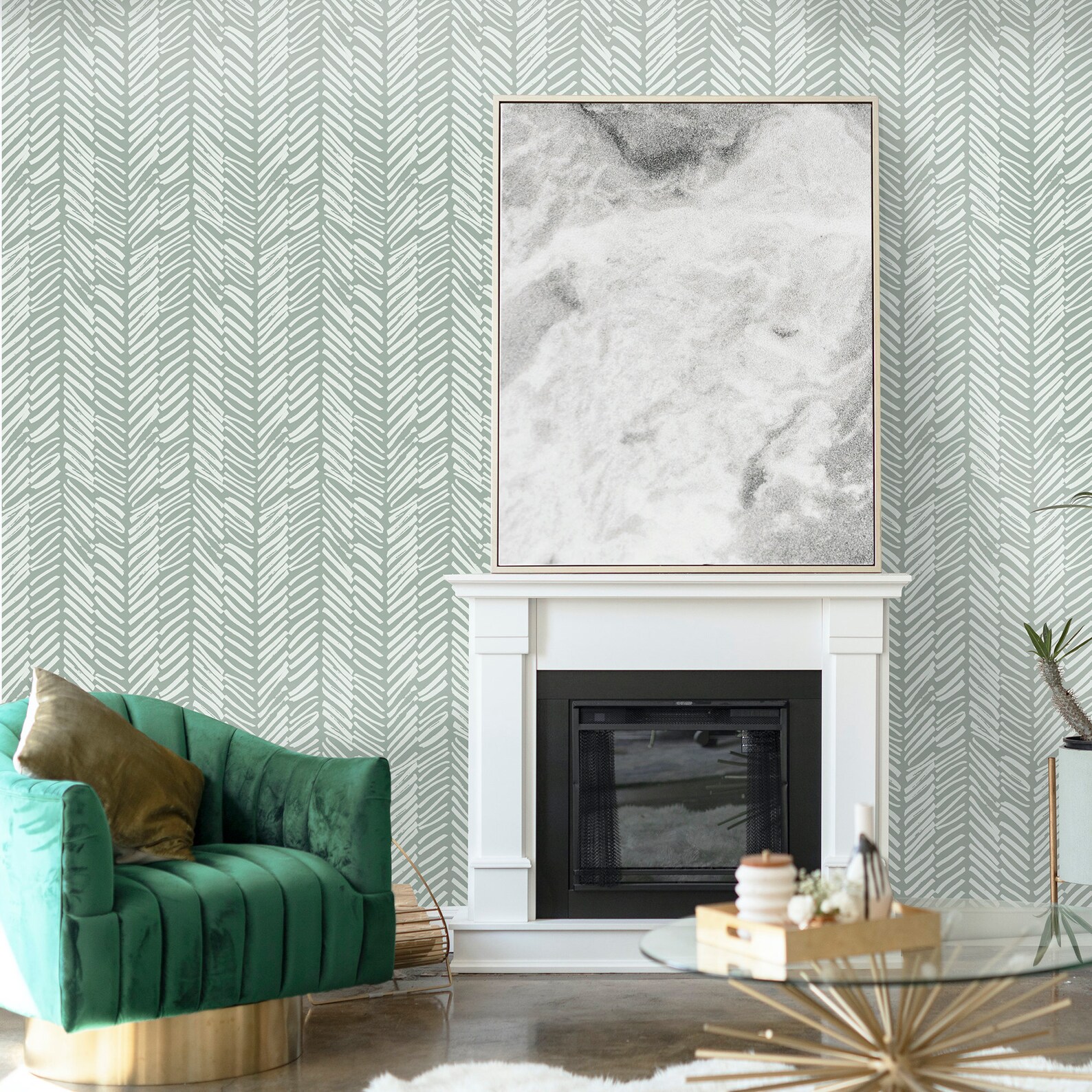 Sage Green Chevron Wallpaper Peel and Stick Herringbone Self Etsy