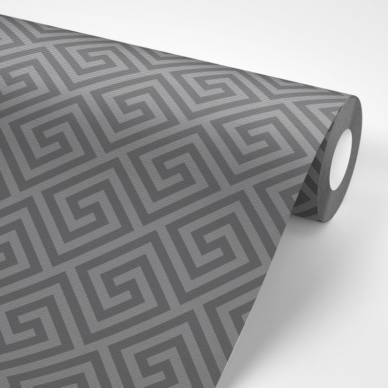 Grey Geometric Self Adhesive Wallpaper Greek Pattern Peel | Etsy