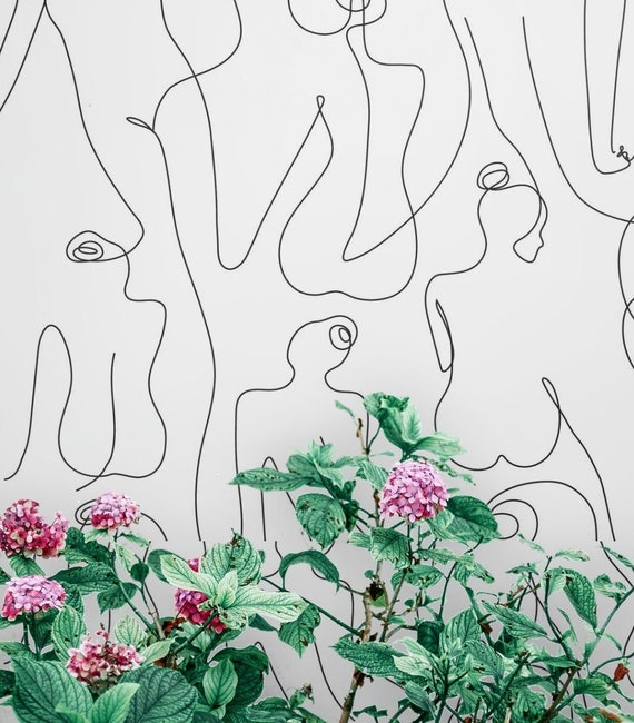 Female Body Line Wallpaper Naked Women Silhouette Pattern in - Etsy UK