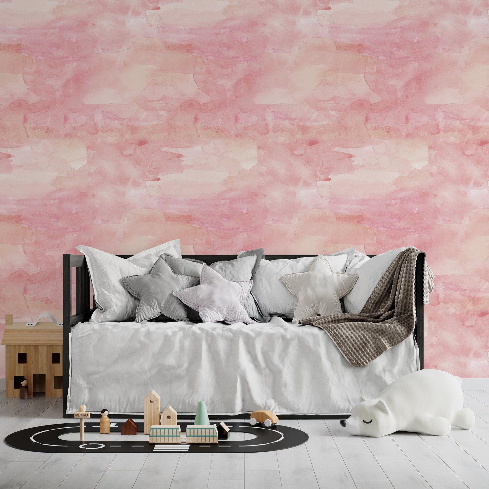 Pink Watercolour Wallpaper Peel and Stick Pastel Pink Self Etsy