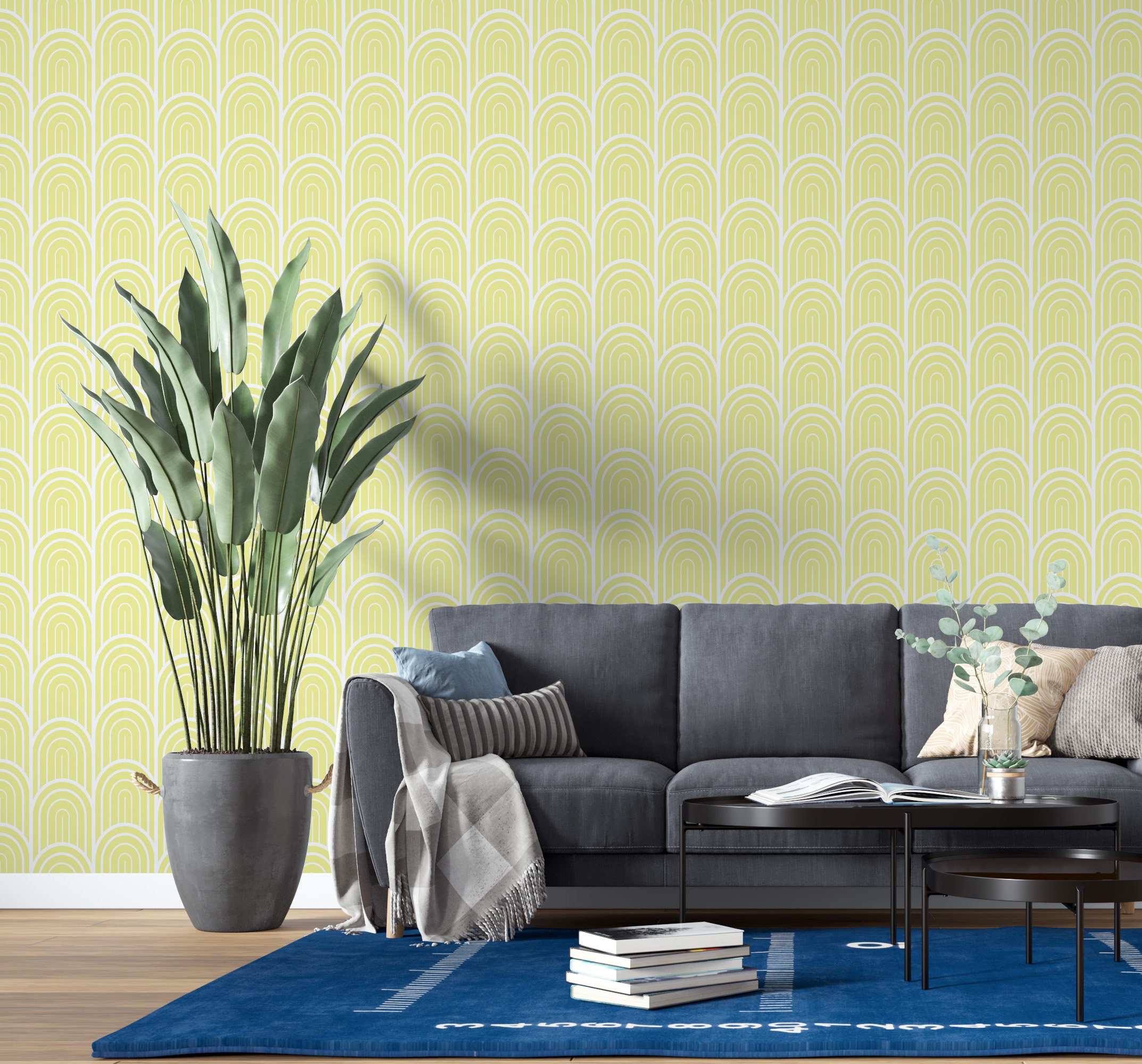 Art Deco Yellow Wallpaper Peel and Stick Geometric Self Etsy