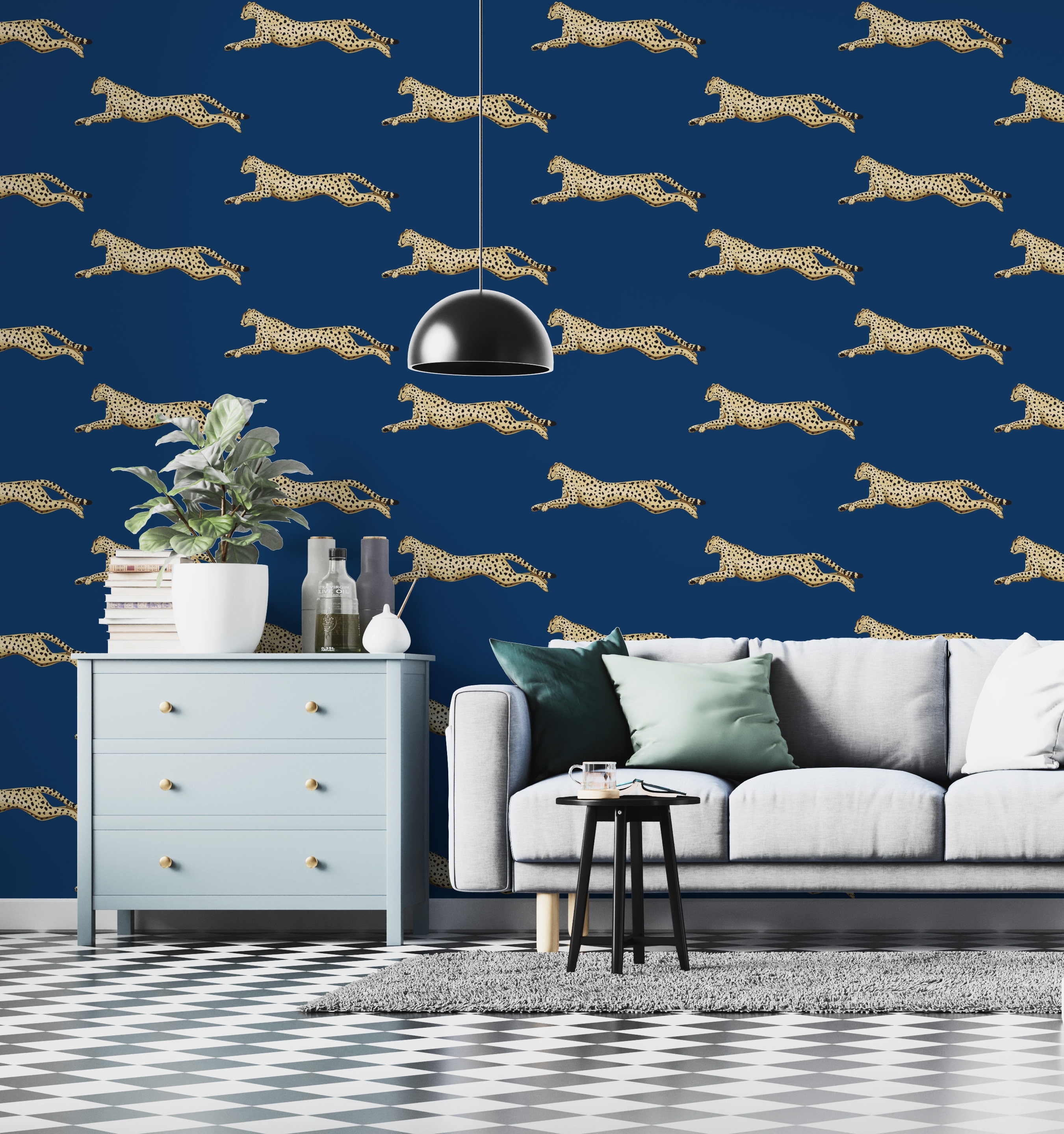 Navy Blue Leopard Wallpaper Cheetah Peel and Stick Dark Etsy