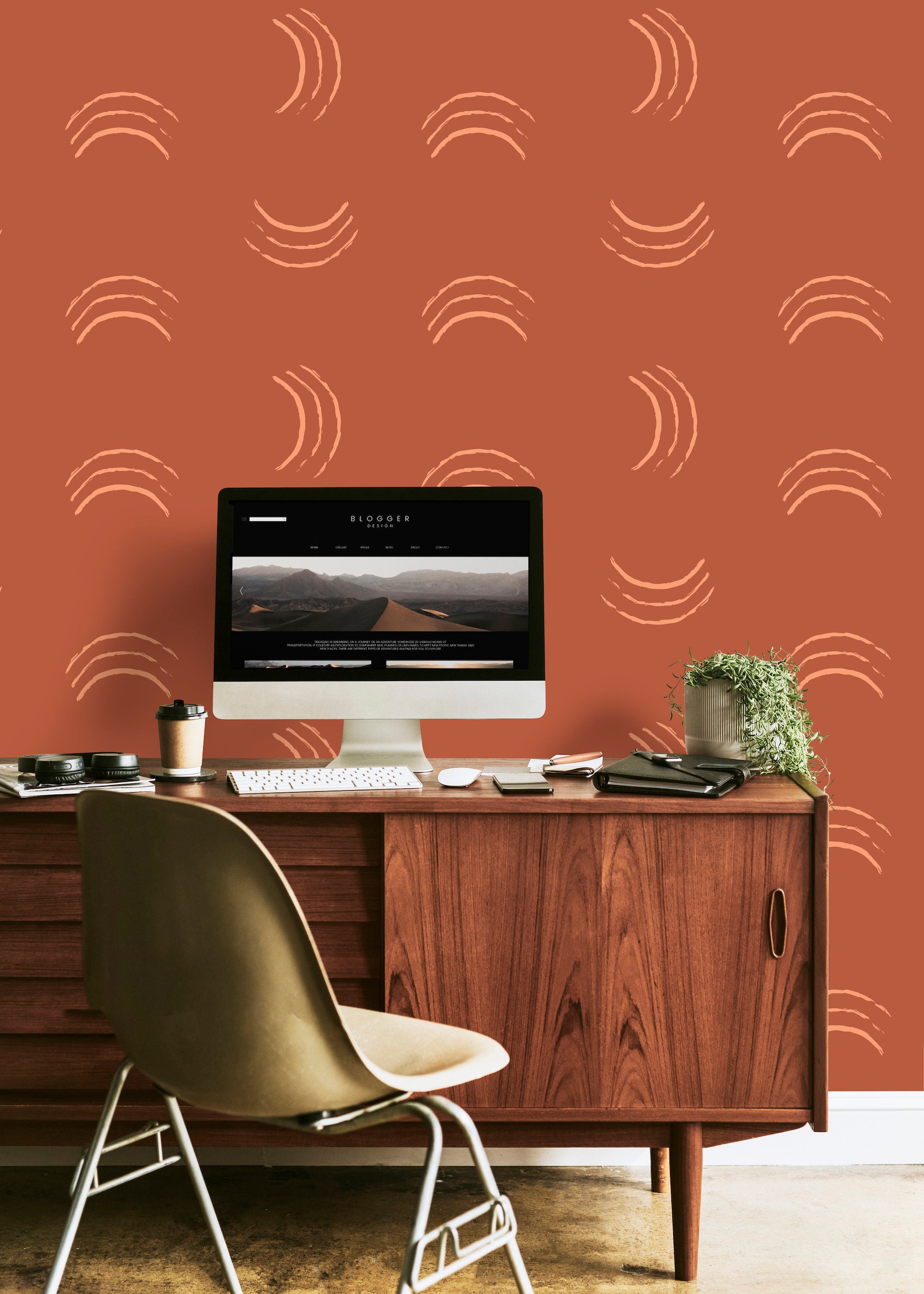 Burnt Orange Brush Strokes Wallpaper Peel and Stick | Etsy