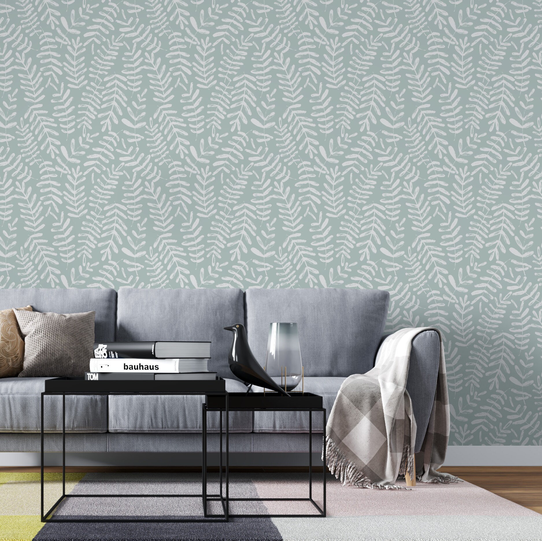 Bluegrey Leaf Wallpaper Peel and Stick Botanical Self Etsy