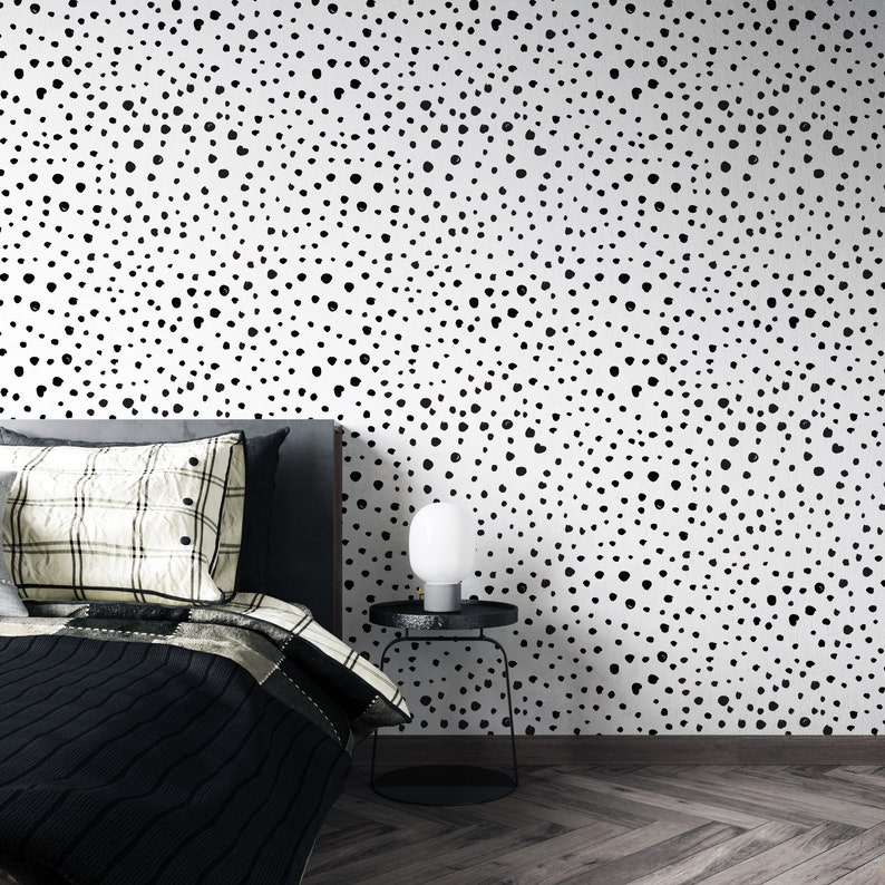 Polka Dot Wallpaper Peel and Stick Black and White Spotted Etsy