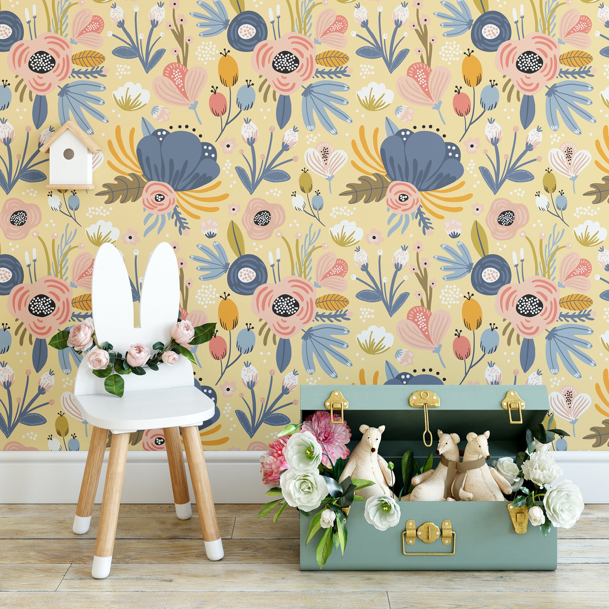 Floral Self Adhesive Wallpaper Nursery Peel and stick Floral Etsy