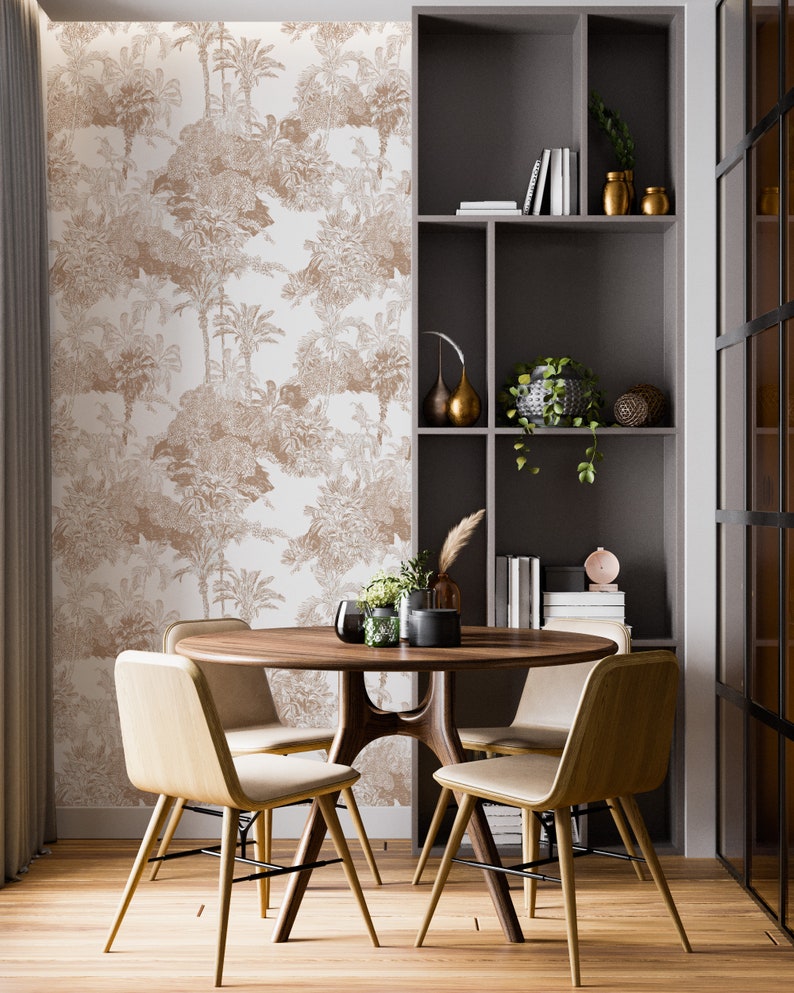 Beige Toile De Jouy Wallpaper Tropical Peel and Stick Etsy