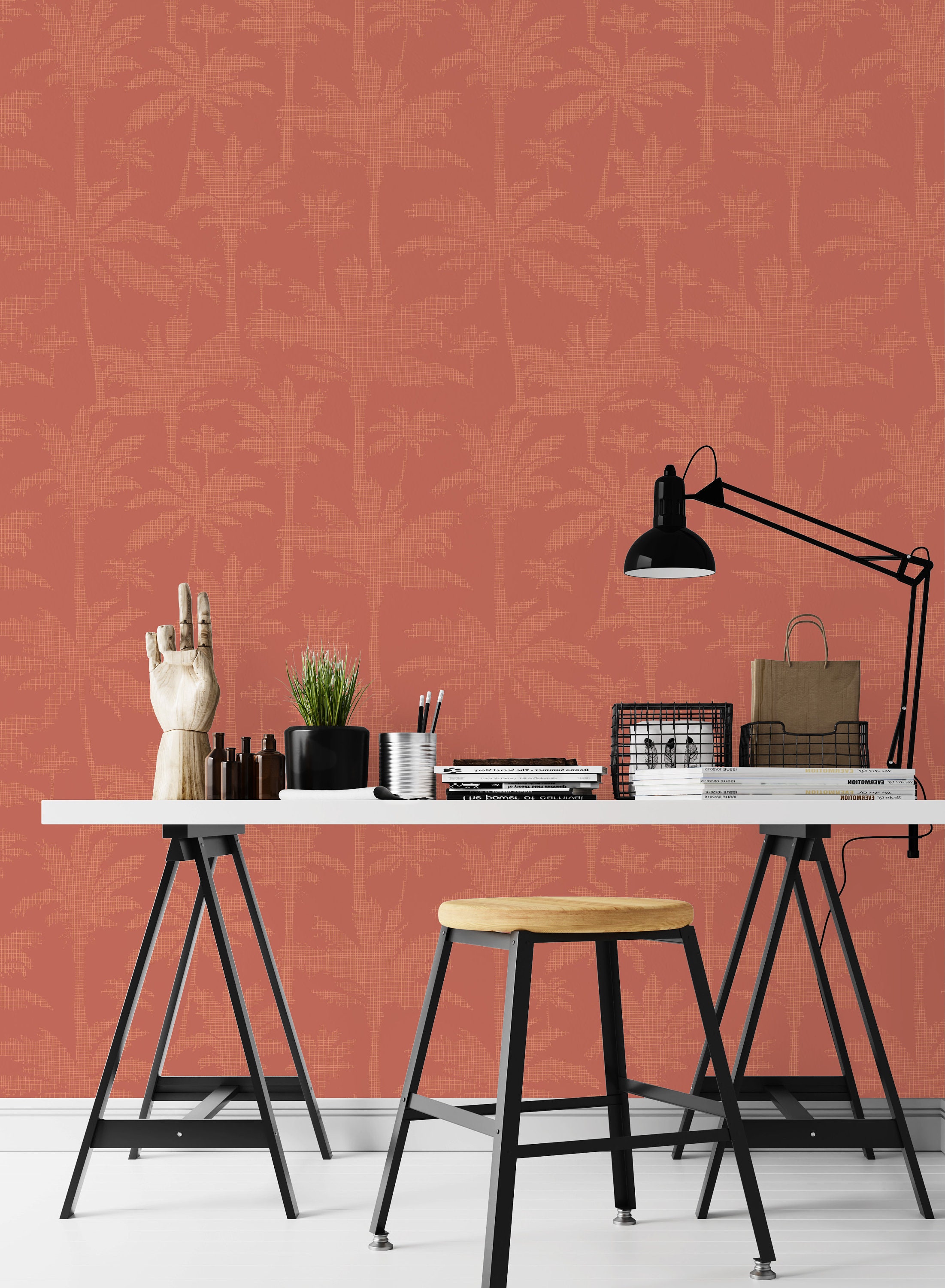 Burnt Orange Palm Wallpaper Peel and Stick Terracotta Self - Etsy