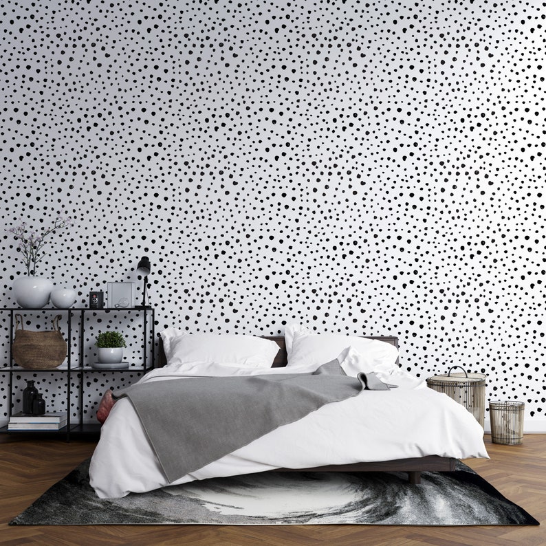Polka Dot Wallpaper Peel and Stick Black and White Spotted Etsy