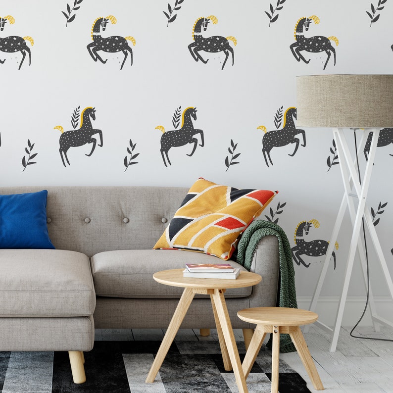 Horse Peel and Stick Wallpaper Cute Scandinavian Mural - Etsy